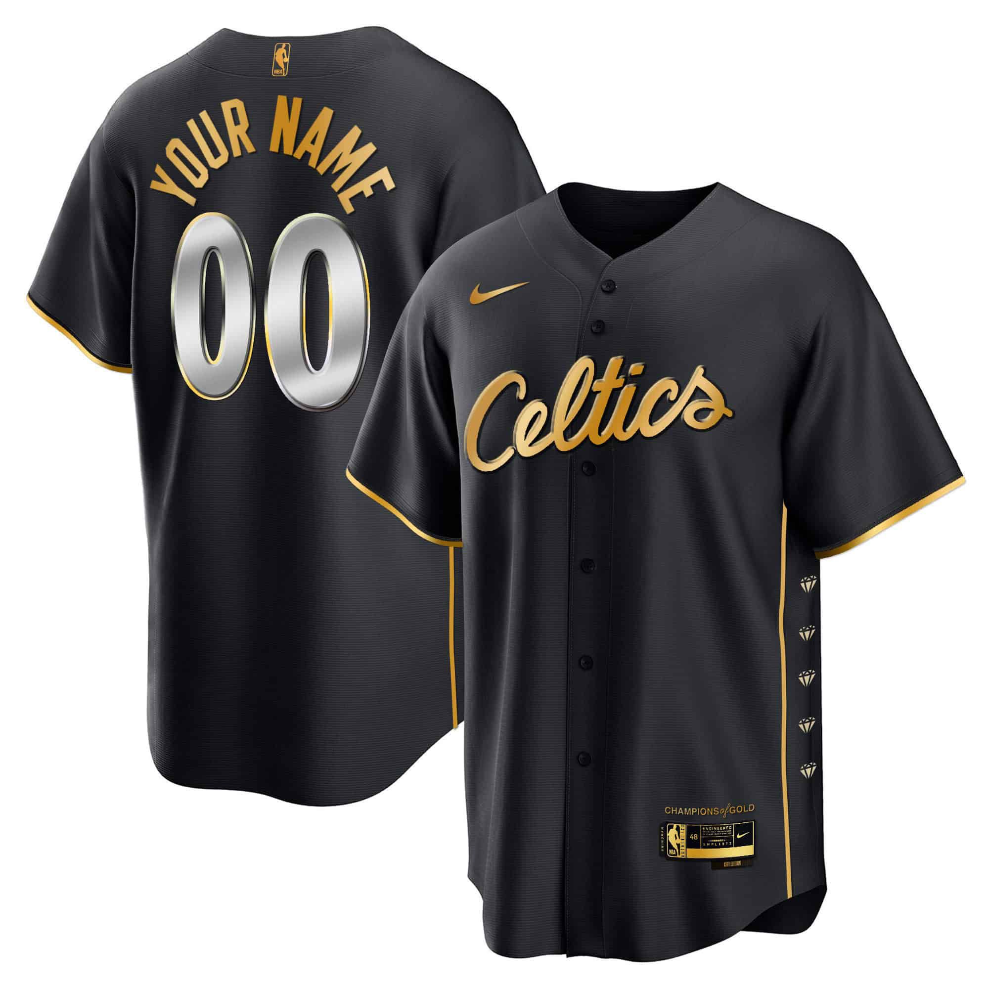 Men Boston Celtics Black 2024 Nike Baseball Custom NBA Jersey style 1->customized nba jersey->Custom Jersey